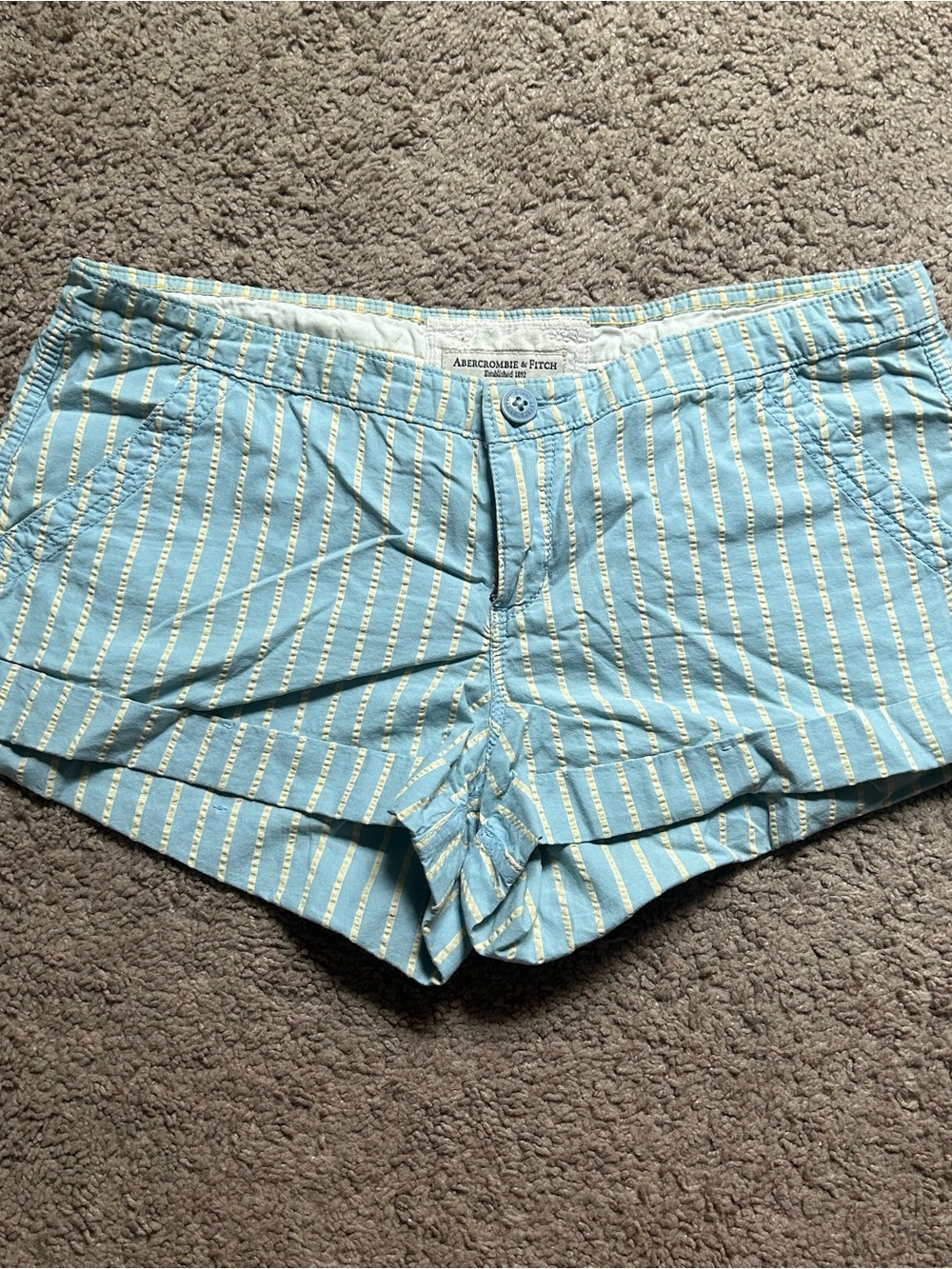 Abercrombie & Fitch Women's Blue Yellow Striped Shorts Y2K Size 8